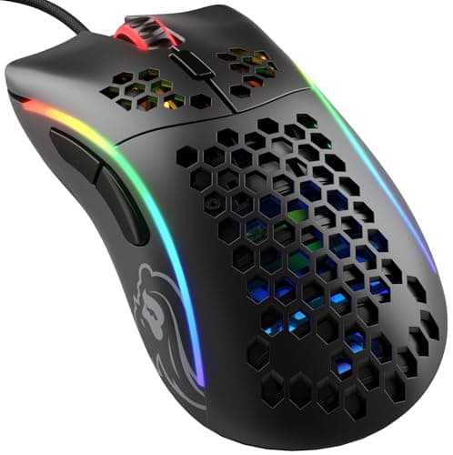 GLORIOUS Model D- Wired Gaming Mouse (Matte Black) | 61g Superlight Honeycomb Ergonomic Design, Vibrant RGB, Pixart 3360 Sensor, Omron 20M Clicks, Pure PTFE Skates