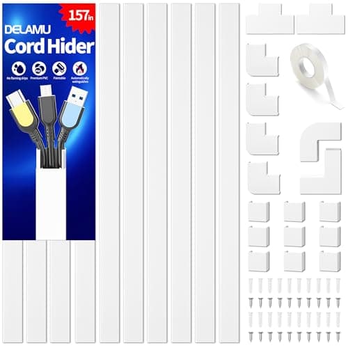 Delamu Electric Cable Trunking, 4M Cable Cover Wire Hiders for Wall, Self Adhesive Wire Trunking, Cable Management to Hide 2-3 Power Cords in Home Office, 10X L400mm, W24mm, H14mm, White