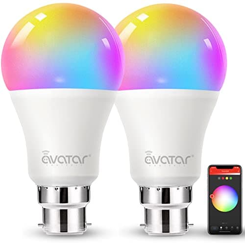 Avatar Controls B22 Smart Bulb, Colour Changing, Alexa & Google, 2 Pack