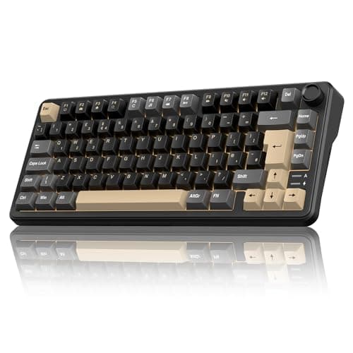 RedThunder K75 75% Wireless Mechanical Gaming Keyboard,Creamy Gasket-Mounted,Volume Knob,UK Layout 81 Keys,2.4G/BT/USB-C,RGB Underglow Lighting,Hot swappable Fast Apricot Switch for PC Mac(Black Gold)