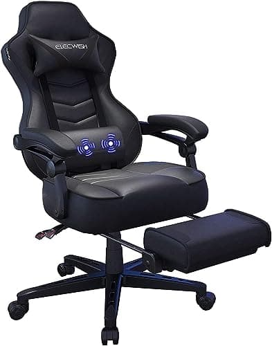 Fullwatt Racing Gaming Chair with Footrest & Massage Lumbar, PU Chair | Swivel Height Adjustable Reclining Ergonomic Recliner, Big and Tall E-Sports Computer Desk Chair for Adults, Video Game,Black