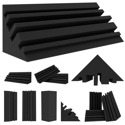 BXI Bass Traps - 12 Pcs 10 X 10 X 30 cm Dense Thick Studio Bass Foam Corner, Acoustic Treatment Panel Absorbing Echo Reverb, Low Frequency Sound Absorber for Music Room Home Recording Studio