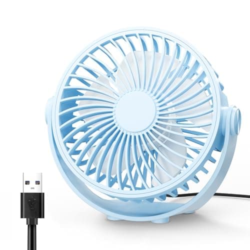 TriPole Desk Fan, Portable USB Fan Ultra Quiet, 3 Speed Powerful Table Fans with 360° Adjustable Head, Small Mini Fans for Office, Bedroom, Car, Kitchen, Outdoor (Blue)