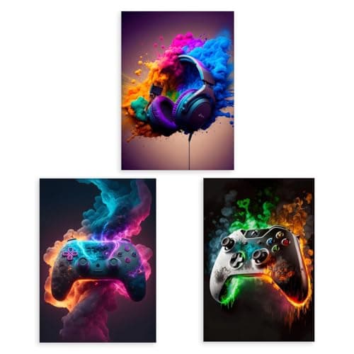 Cunegra 3 Pcs Gaming Wall Art, Cool Video Game Art Prints, Colorful Neon Gaming Canvas Poster for Teen Boys Bedroom Playroom Decor (8"x10", Unframed)