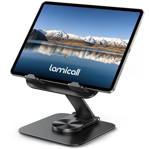 Lamicall Tablet Stand Holder for Desk - [360° Rotatable Metal Base] Adjustable iPad Stand, Foldable Desktop Tablet Stand for iPad Pro 13/12.9/11/10.5/9.7, Air mini 6 5 4 3, Switch, 4-13" Device
