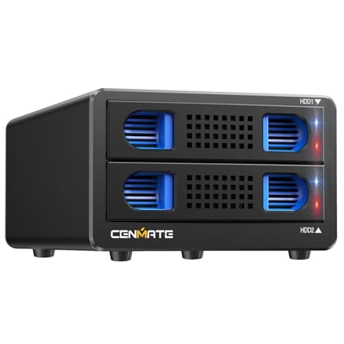 Hard Drive Enclosure, CENMATE Aluminum 2 Bay RAID Enclosure with Fan for 2.5/3.5 SATA HDD/SSD, USB 3.0 Tool-less HDD Enclosure, DAS