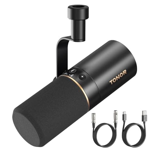TONOR Dynamic Podcast Microphone, XLR/USB Mic for Recording, Streaming, XLR Cardioid Studio Mic with Quick Mute, 3.5mm Headphone Jack, Volume Control Microfono, 200 cm Cable, TD510