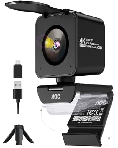 AOC 4K Webcam for PC, 4K/60fps Web Camera with Auto Focus, Privacy Cover