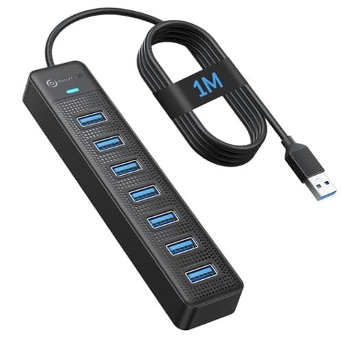 PHIXERO 7 Port USB 3.0 Hub With 3.3FT/1M Long Cable, Multiport Adapter for Laptop Compatible With All USB 3.0/2.0/1.1 Port Devices