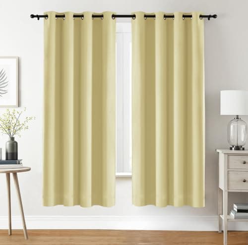 Utopia Bedding Blackout Curtains Grommet Thermal 2 Panels Drapes [Beige, 55 x 69 Inches] Sound Insulated Curtain for Bedroom and Living Room