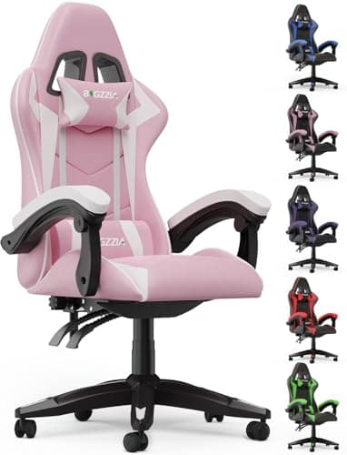 Racingreat Gaming Chair, Ergonomic Computer Racing Chair with Headrest and Lumbar Support, PU Leather High Back Height Adjustable Swivel Game Chairs for Adults (Without Footrest, Pink)
