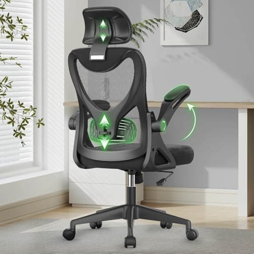 Office Chair - Ergonomic Desk Chair with Lumbar Support Headrest Adjustable, Padded Flip-up Armrests Comfy Seat Cushion High Back Executive Manager Chair For Home Office