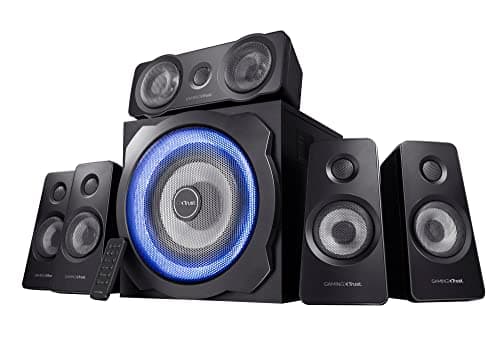 GXTrust Tytan 5.1 Surround Sound Speaker System 180W with Subwoofer UK Plug | Black/Blue LED Illuminated PC Speakers