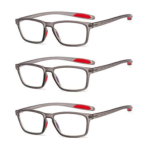 Suertree 3 Pack Blue Light Blocking Computer Reading Glasses, Rectangle TR90 Smooth Surface Frame Readers Spring Hinges Anti Eyestrain Gaming Glasses Unisex Schwarz 1.50x
