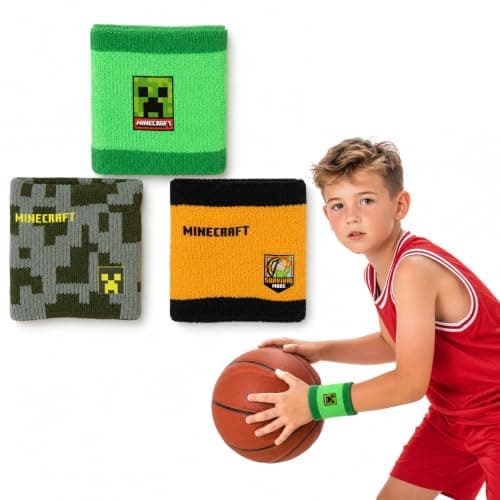Minecraft Kids Sweatband 8.5cm - 1x Random Design Soft Stretch Sports Wrist Sweat Band, Absorbent Wristband for Boys Running, Football, Gym, Tennis, Basketball