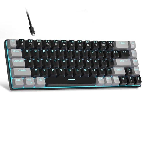 MageGee Portable 60% Mechanical Gaming Keyboard, LED Blue Backlit Compact 68 Keys Mini Wired Office Keyboard with Red Switch for Windows Laptop PC Mac - Black/Grey