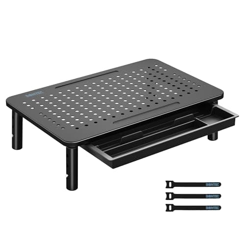 BONTEC Monitor Stand with Drawer, 3 Adjustable Height Levels, 20 kg Load