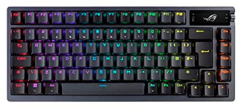 ASUS ROG Azoth 75% Custom Gaming Keyboard with Mechanical Switches | 75% wireless mechanical keyboard with OLED display, hot-swappable switches, gasket mount, and tri-mode connectivity.