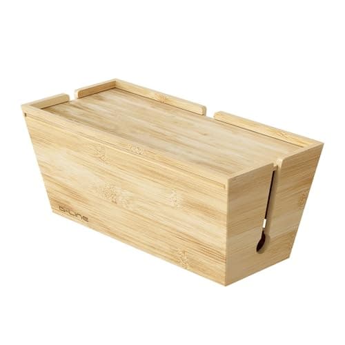 D-Line Bamboo Cable Management Box – Hide Extension Leads & Wires, Large Cable Tidy Box for Home & Office, Wooden Cord Organiser for Desk, TV & Floor – Natural Finish