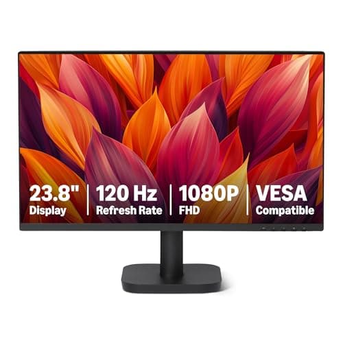 Amazon Basics 23.8-inch Computer Monitor, 120Hz, FHD 1080P, HDMI, DP, VGA, VESA Compatible, Black, for Office and Home