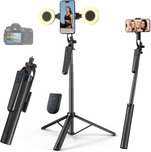 yAyusi 71" Extendable Selfie Stick Phone Tripod with Light, All-in-One Tripod for iPhone with Remote, 360° Rotatable Phone Tripod Stand with Phone Holder for Video Recording/Live Streaming/Vlogging