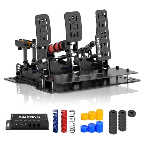 SIMSONN Plus X Pedals Sim Racing Pedals PC Racing Simulator Pressure Sensor Load Cell HE Hydraulic Pedals (Black P3-H3-Plate)
