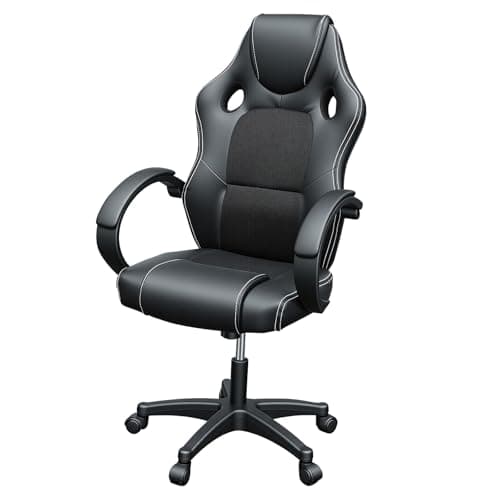 Panana Gaming Chair, Racing Style Office High Back Ergonomic Conference Work Chair Reclining Computer PC Swivel Desk Chair with Lumbar Support&Adjustable Task Gas lift PU Leather (Black)
