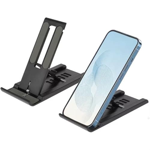 ANFAFFIA 2 Pcs Foldable Phone Stand for Desk, 6 Adjustable Angles Anti-Slip Phone Holder, Portable Foldable Tablet Stand Compatible with iPhone, Samsung, All Smartphones(Black)