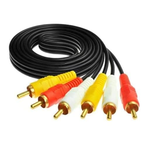 MMLVY 3 RCA AV Cable, 3 Male to 3 Male Composite Audio Video Lead, Colour‑Coded Red White Yellow Plugs, Double Shielded for Old TV, DVD, VCR, Set‑Top Box, Retro Game Console (1.5M)