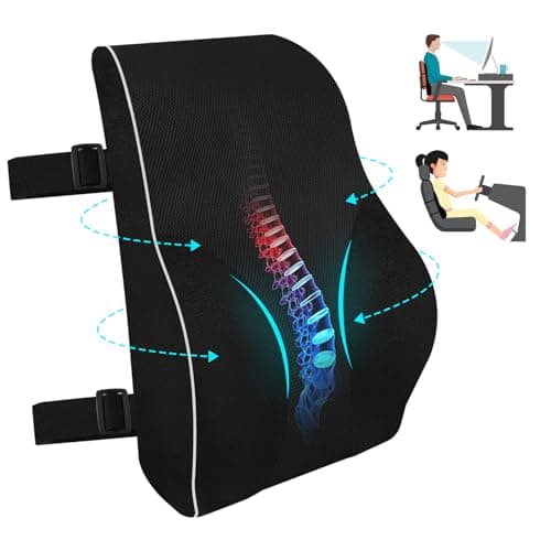 QUTOOL Lumbar Support Pillow for Office Chair Car Memory Foam Back Cushion for Back Large Back Pillow for Computer, Gaming Chair, Double Adjustable Straps