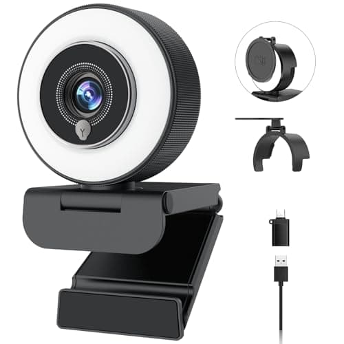 Angetube 4K Webcam with Ring Light, Computer Web Camera for Desktop, Laptop