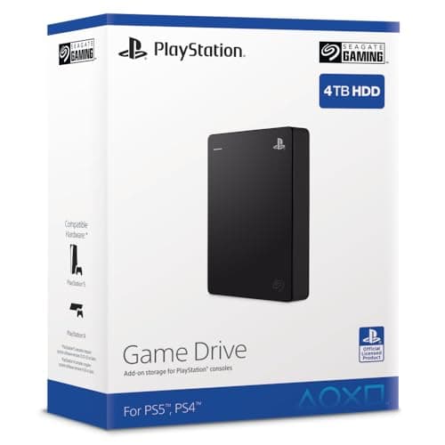Seagate Game Drive for PS4, 4TB, Portable External Hard Drive, Compatible with PS4 and PS5 (STLL4000200), Black