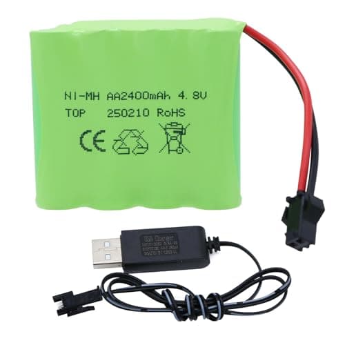 Tosiicop 4.8V 2400mAh RC Battery Pack - AA NiMH Rechargeable Battery with SM-2P Plug and USB Charger Cable for Remote Control Car Crawler 4x4 Trucks SY-E511 RC Excavator(4.8V 2400mAh)