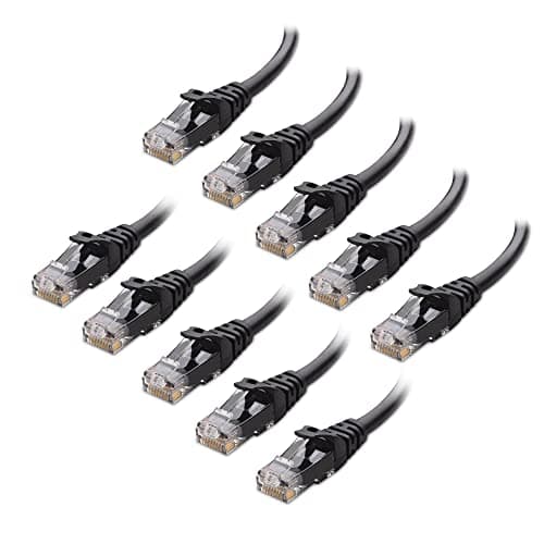Cable Matters 10-Pack 10Gbps Snagless Cat 6 Ethernet Cable, 0.3m, Black | 24 AWG Bare Copper, Gold-Plated RJ45 Contacts, 550MHz, PoE++, Cat6 LAN Cable for Routers, Switches and PCs