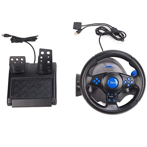 Gaming Steering Wheel with Pedal, 180 Degree Rotation Game Racing Wheel Multifunctional 3 in 1 Driving Force Racing Wheel Compatible with PC