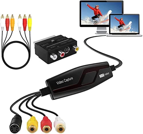 DIGITNOW! Video Capture Card Converts Hi8 VHS to Digital DVD for Windows/Mac, Video Grabber with Scart/AV Adapter