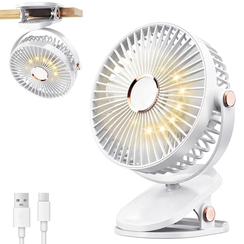 iNeibo Portable Clip on Fan with Lights, 4000mAh Battery Operated Desk Fan