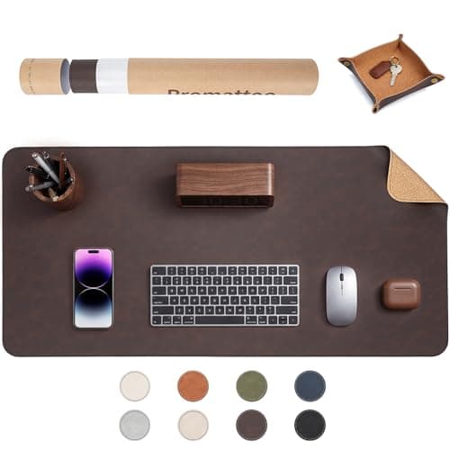 PROMATTOO Faux Leather Desk Mat with Valet Tray, Non-Slip Waterproof Desk Pad, Cork-Effect Printed Backing, Desk Protector with Gift Tube for Office & Home(Espresso Brown)