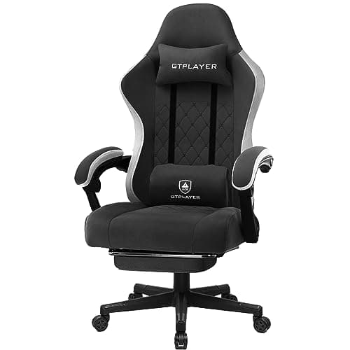 GTPLAYER Fabric Gaming Chair with Footrest, Ergonomic Computer Desk Chair with Pocket Spring Cushion Home Office High Back Support Lumbar Support Heavy Duty Wide, Black