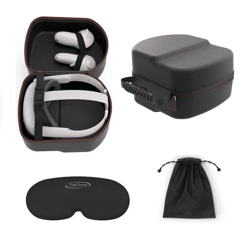 Digicharge Carry Case for Meta Quest 3S / Quest 3 / Quest 2, Hard Carrying Case Storage for Oculus Quest 2 VR Headset and Controllers with Black Diamond Finish (Choice of Head Strap Compatibility)