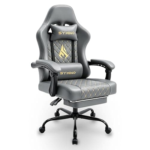 Symino Gaming Chair with Footrest, Computer Ergonomic Video Game Chair, Adjustable Swivel Task Chair with Lumbar Support, PC Chairs, PU Leather Game Chairs for Adults, Grey