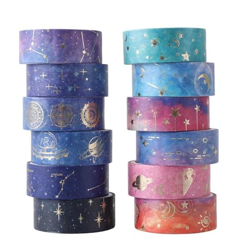 Uskerb 12 Rolls Washi Tape Set - Galaxy Purple Decorative Masking Tape for Scrapbooking, Planners, Crafts, Journals, Bullet Journals, Premium Washi Paper, Easy to Use