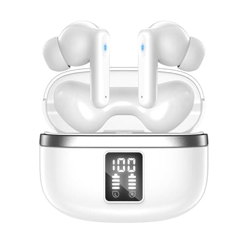 JBMI Wireless Earbuds Bluetooth Earphones, 60H Deep Bass Ear Buds with 4 Noise Cancelling Microphone, IPX5 Waterproof in Ear Headphones for iPhone Android Sports Gaming Usb C (Pearl)
