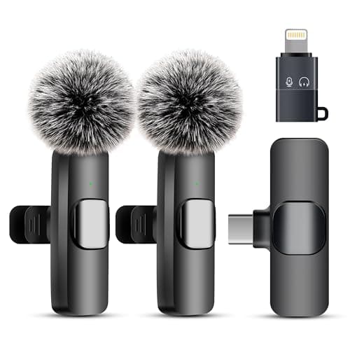 Uewpv Wireless Lavalier Microphone for iPhone iPad & Android - 2 Pack Mini Clip-On Mic with Noise Cancellation, USB-C/Lightning - for TikTok, YouTube, Podcast, Live Streaming