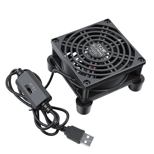 ELUTENG USB Computer Cooler 12cm Quite Cooling Fan 5V with L/M/H 3Adjustable Speed USB Computer Fans Case Box Electronic Cooling with Metal Grill for XBox, PC, AV Cabinet,TV Box, Router 12x12x2.5cm