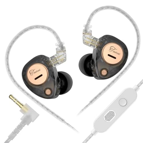 Yinyoo KZ Taurus Gaming Earbuds with Mic, Dual 8mm Horizontal Dynamic Driver In Ear Monitors, Earbuds Wired Detachable 2Pin Silver-plated Cable, IEM Earphones Comfort Fit for PS5, PC and Musician