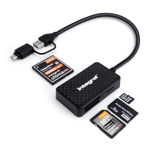 Integral 4in1 Memory Card Reader, USB 3.0 & USB C Adapter to microSD, SD, Compact Flash, MS Duo/Pro - For iPhone 15/16 Plus/Pro/Pro Max, MacBook Pro/Air, iPad, PC, laptop, tablet, smartphone