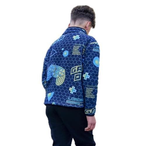 OHS Kids Fleece jacket Half Zip, Lightweight Warm Gaming Print Fleece Top Pullover Sweatshirt Long Sleeve Unisex Casual Pullover for Travelling Outdoor, Blue/Green
