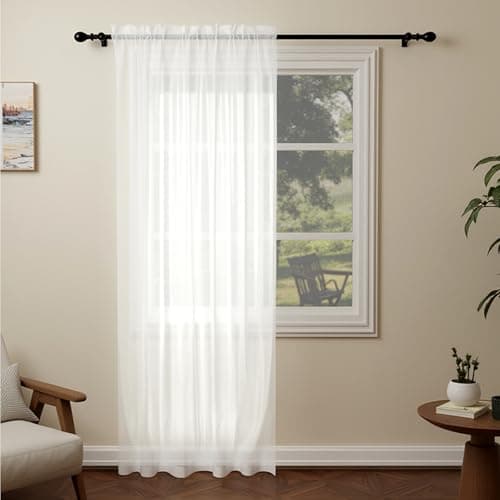 Pacok White Voile Curtains 90 Drop, 1 Panel Rod Pocket W56xL90 Inch