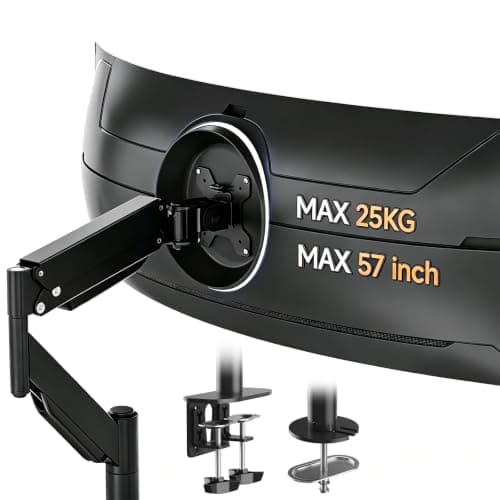 Suptek Single Monitor Mount 57”, Heavy Duty Gas Spring Desk Mount Holds up to 25kg, Tool Free Height Adjustable Screen Arm with Tilt Swivel Rotation, VESA 75/100mm, C-clamp/Grommet Options
